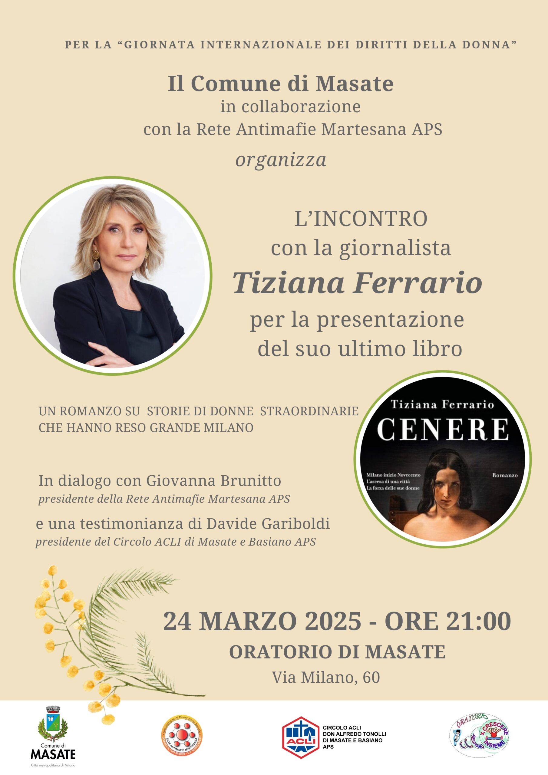 24 mar 25 h 21.00 Comune Masate – Presentazione libro CENERE di Tiziana Ferrario