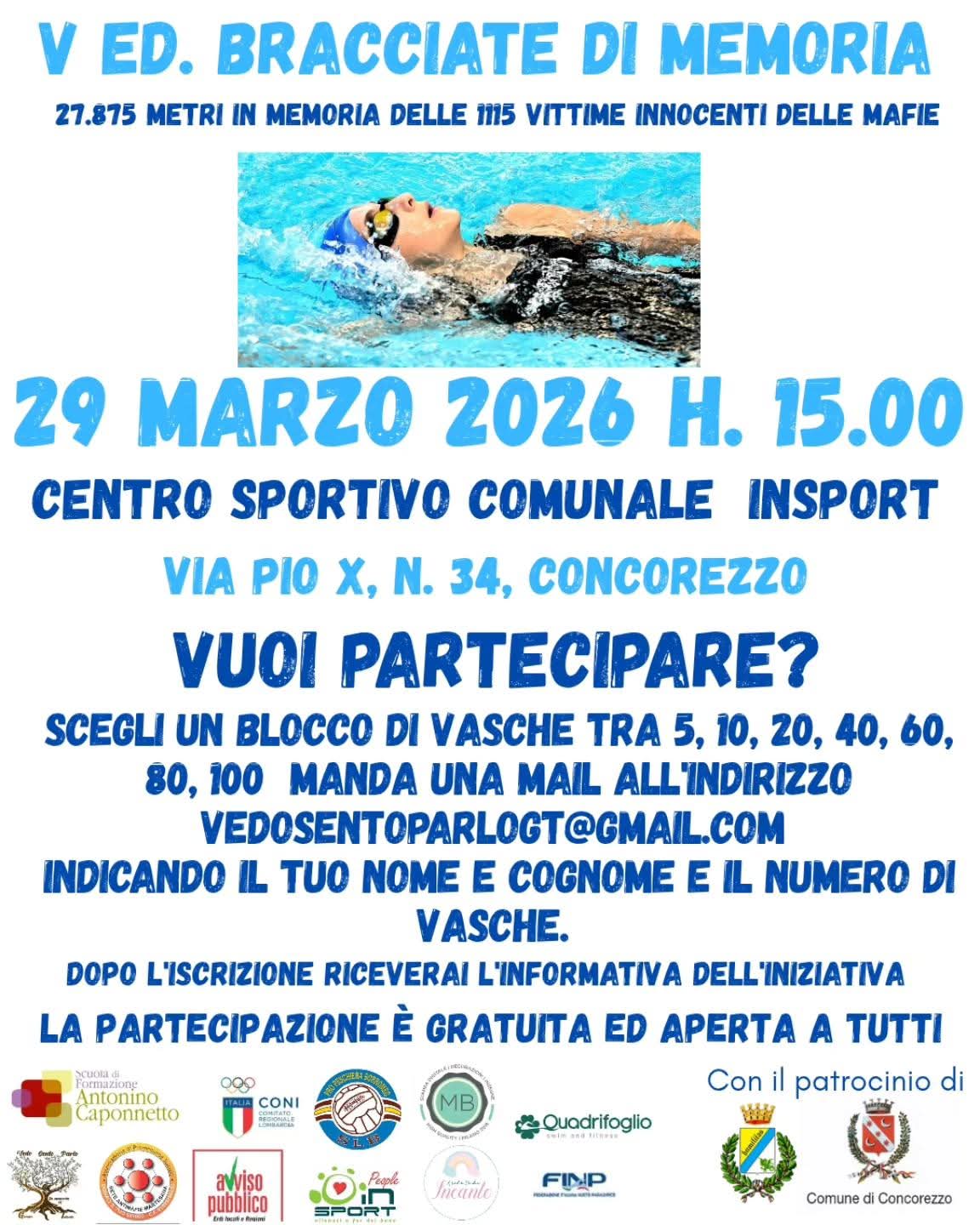29 mar h 15:00 Concorezzo V ediz. Bracciate di Memoria